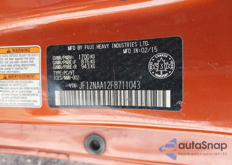 2015 Scion Fr-S Release Series из США, поврежденный, VIN JF1ZNAA12F8711043